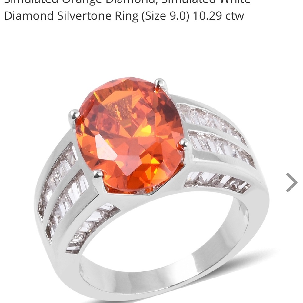 Simulated orange & white diamond silvertone